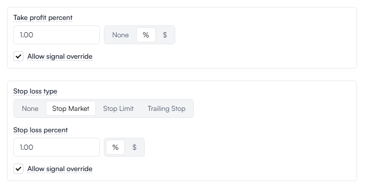 Market Price Percentage Offset example showing percentage-based bracket orders