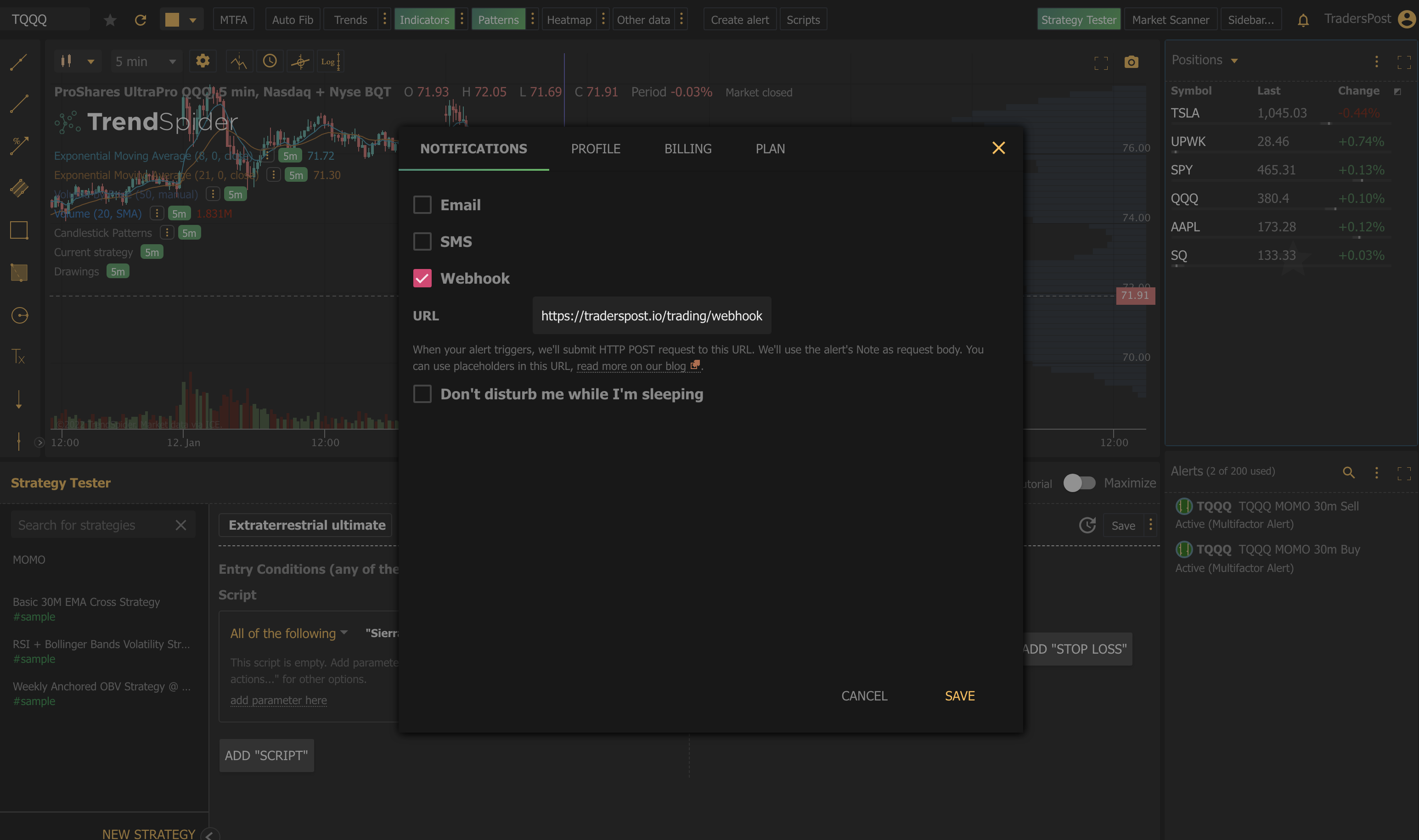 Set your TrendSpider Webhook URL