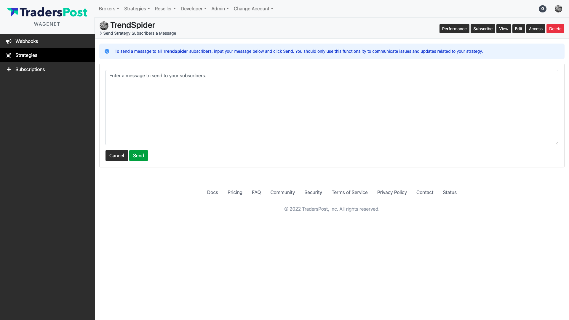 Send Strategy Subscribers a Message