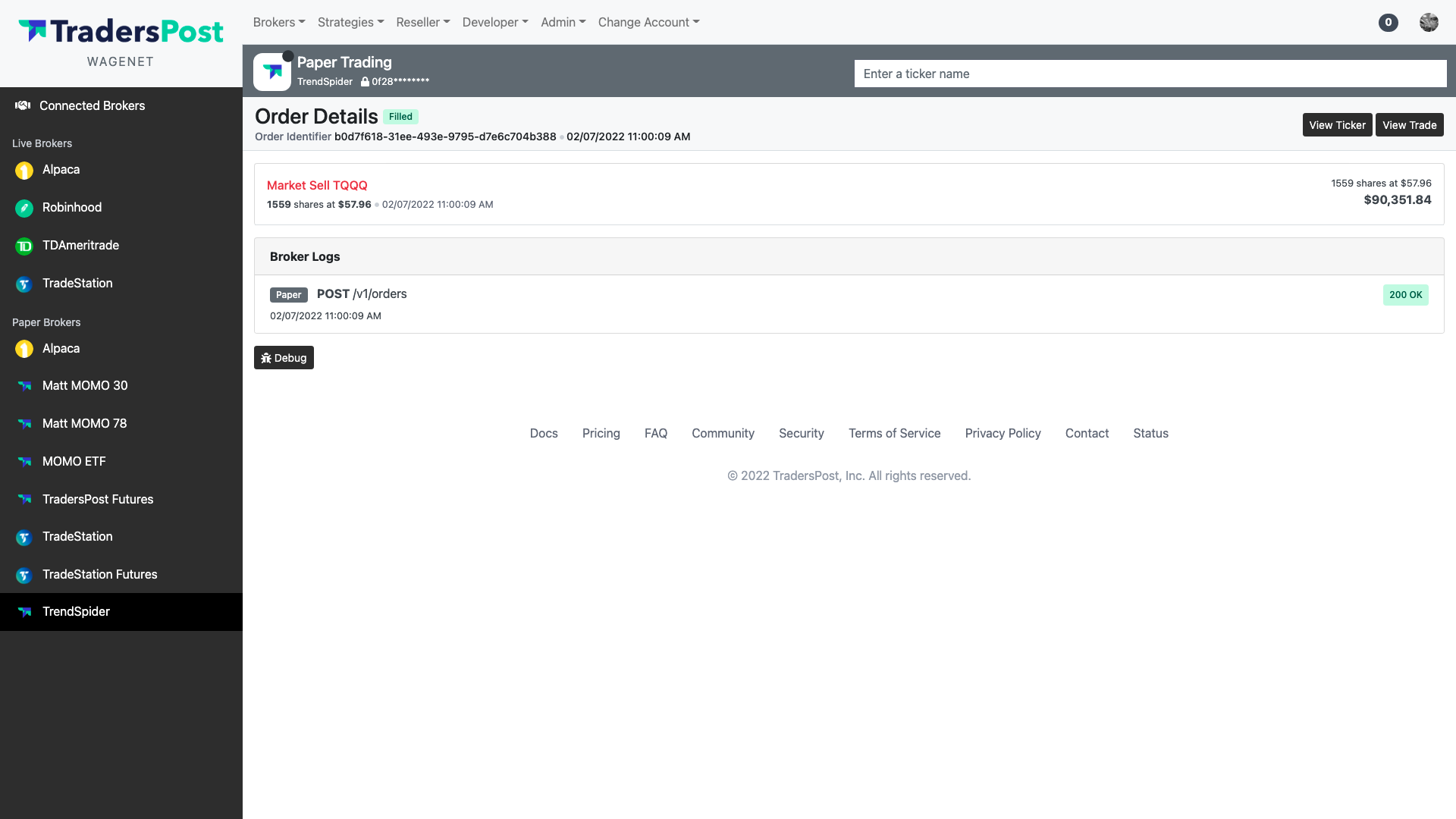 View Order Screen